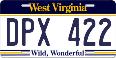 WV license plate DPX422