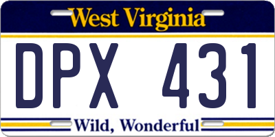 WV license plate DPX431