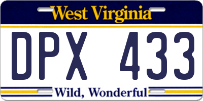 WV license plate DPX433