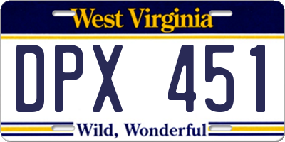 WV license plate DPX451