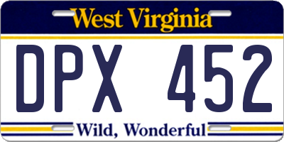 WV license plate DPX452