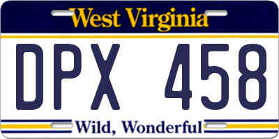 WV license plate DPX458