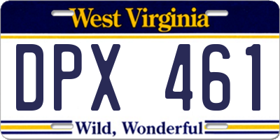 WV license plate DPX461