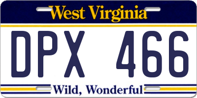 WV license plate DPX466
