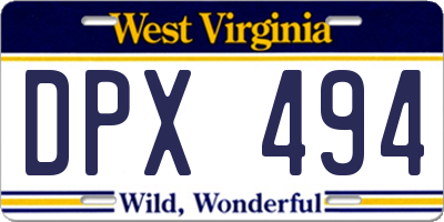 WV license plate DPX494