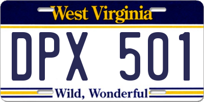 WV license plate DPX501