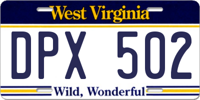 WV license plate DPX502