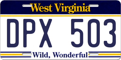 WV license plate DPX503