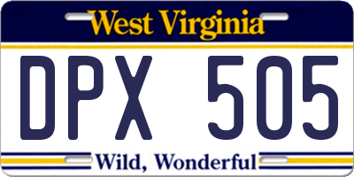 WV license plate DPX505