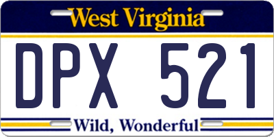 WV license plate DPX521