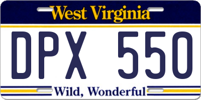 WV license plate DPX550