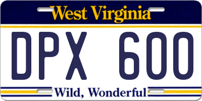 WV license plate DPX600