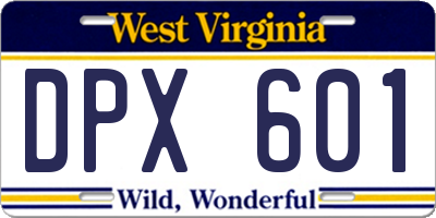 WV license plate DPX601