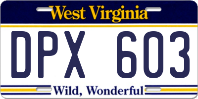 WV license plate DPX603