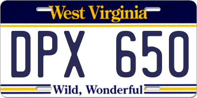 WV license plate DPX650