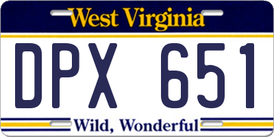 WV license plate DPX651