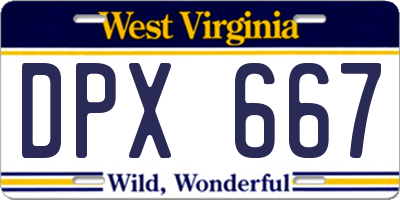 WV license plate DPX667