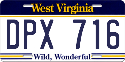 WV license plate DPX716