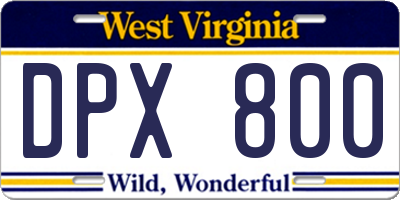 WV license plate DPX800