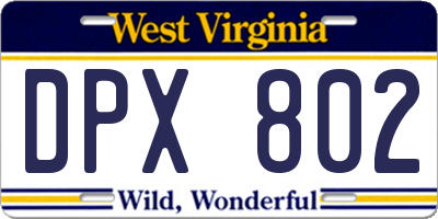 WV license plate DPX802