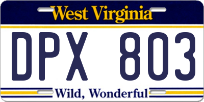 WV license plate DPX803