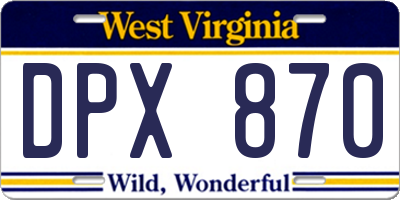 WV license plate DPX870