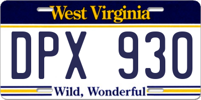 WV license plate DPX930