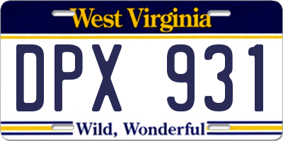 WV license plate DPX931