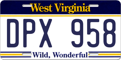 WV license plate DPX958