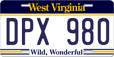 WV license plate DPX980