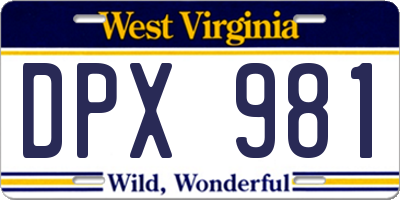 WV license plate DPX981