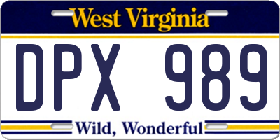 WV license plate DPX989