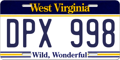 WV license plate DPX998
