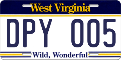 WV license plate DPY005