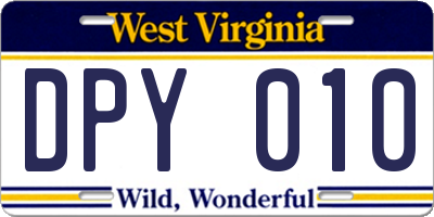 WV license plate DPY010