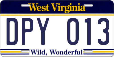 WV license plate DPY013