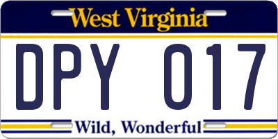 WV license plate DPY017