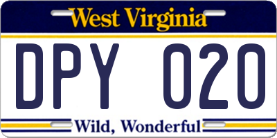 WV license plate DPY020