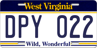 WV license plate DPY022