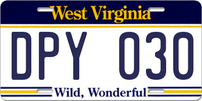 WV license plate DPY030