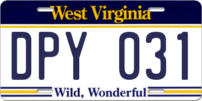 WV license plate DPY031