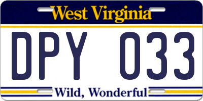 WV license plate DPY033