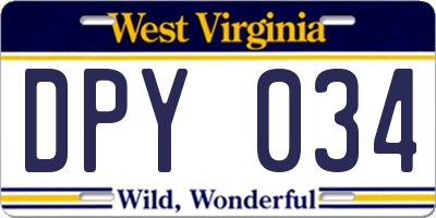 WV license plate DPY034
