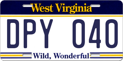 WV license plate DPY040