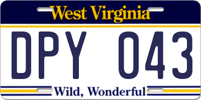 WV license plate DPY043