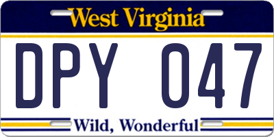 WV license plate DPY047
