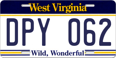 WV license plate DPY062