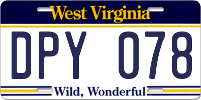 WV license plate DPY078