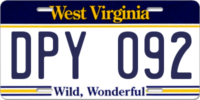 WV license plate DPY092