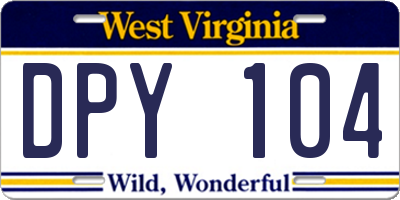 WV license plate DPY104